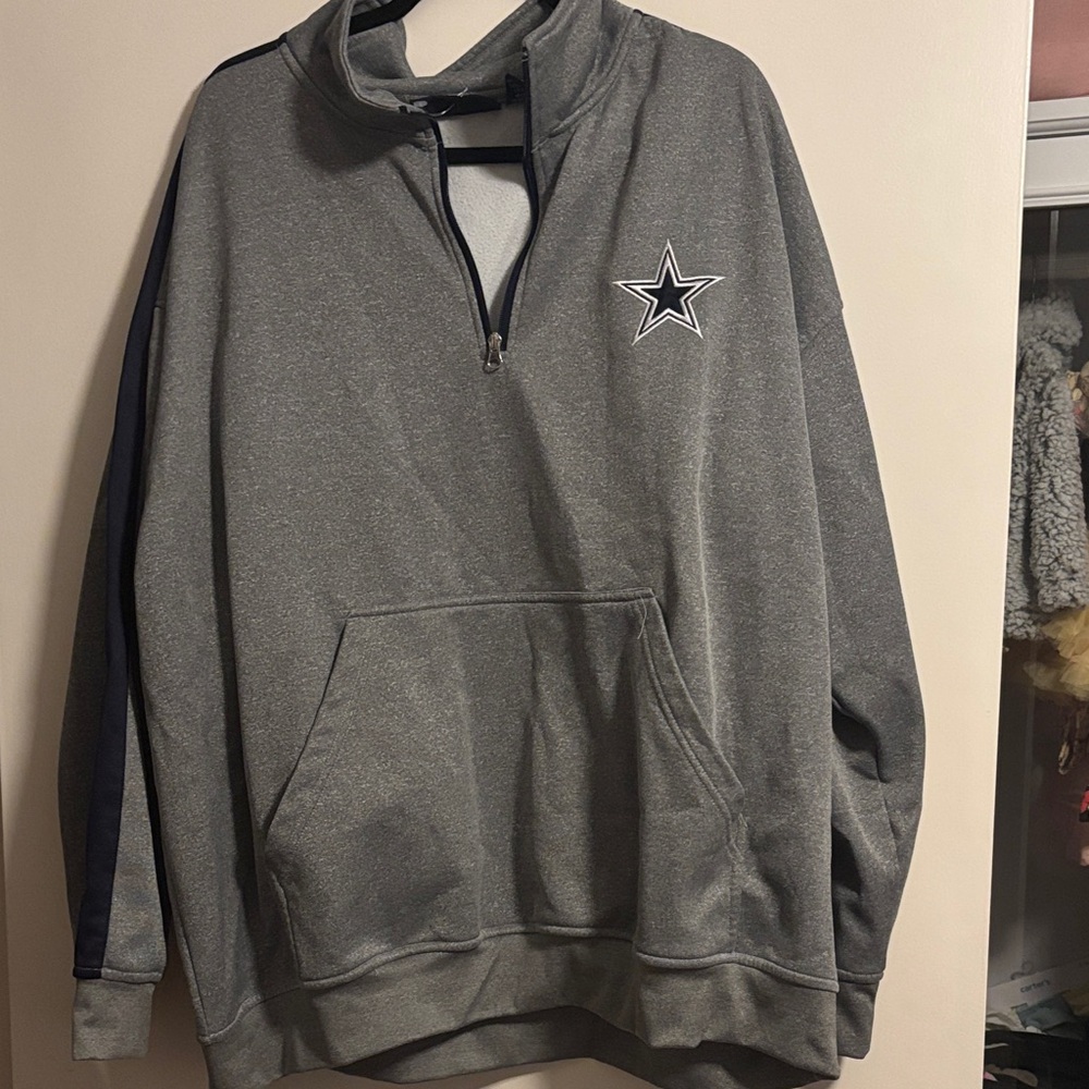 Gray Quarter Zip-Up Sweater with Cowboy Logo